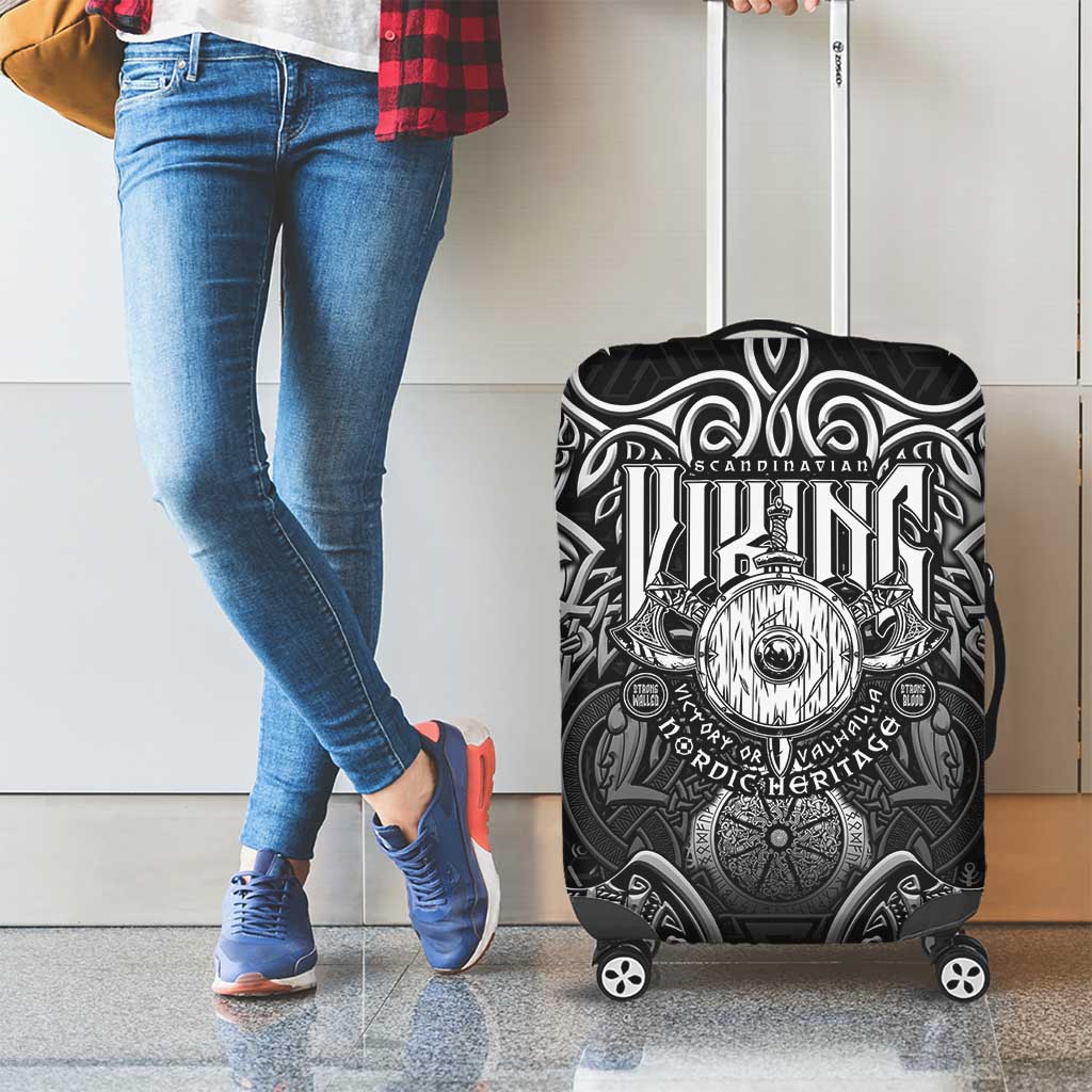 Scandinavian Viking Luggage Cover Norse Warrior Sigil - Helmet and Battle Axes DT02