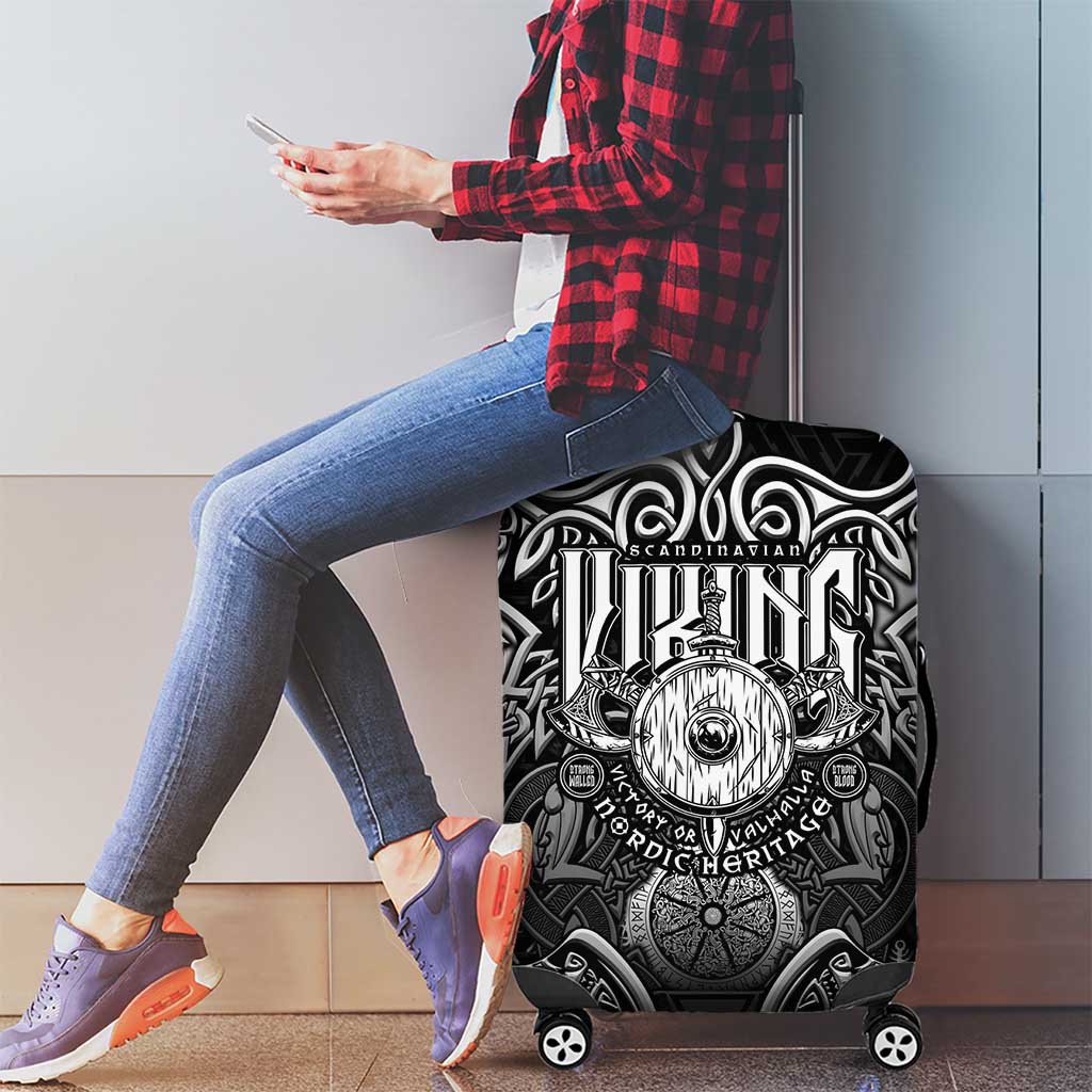 Scandinavian Viking Luggage Cover Norse Warrior Sigil - Helmet and Battle Axes DT02