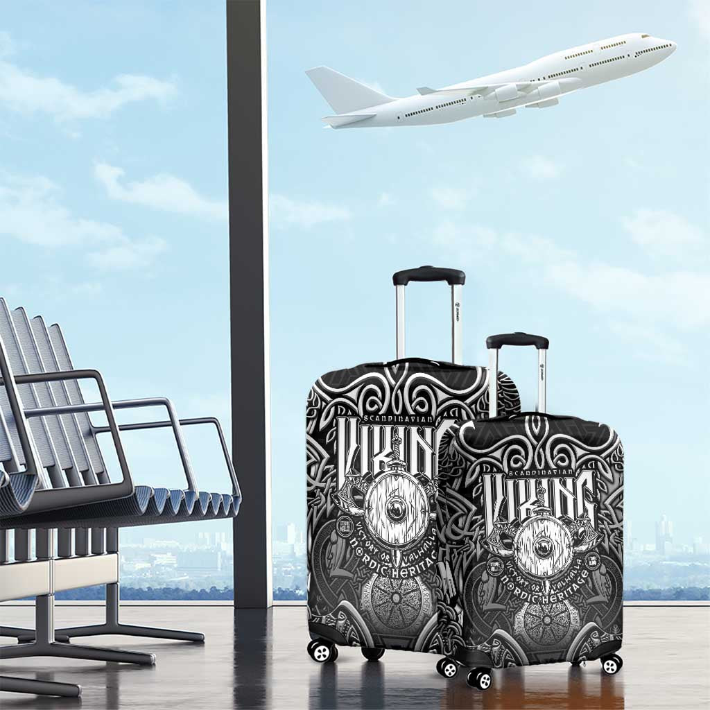 Scandinavian Viking Luggage Cover Norse Warrior Sigil - Helmet and Battle Axes DT02