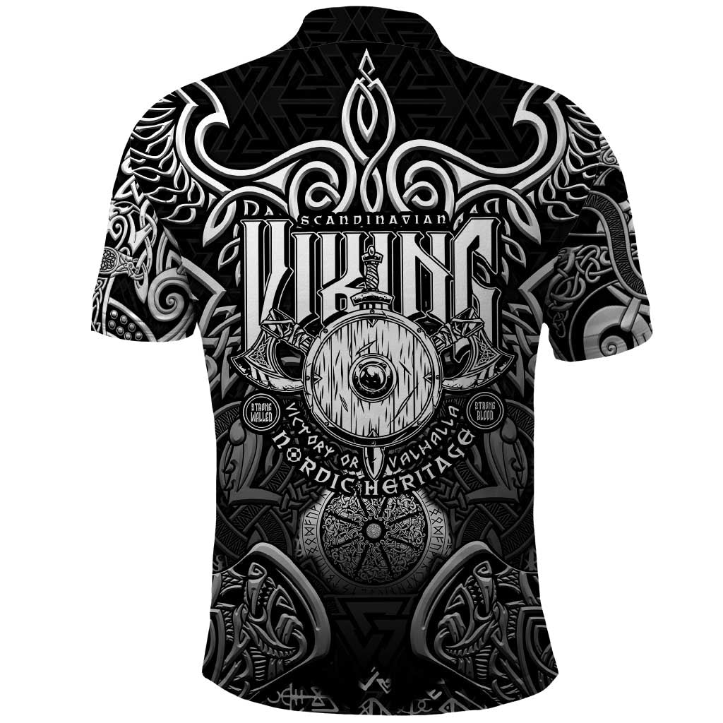 Scandinavian Viking Polo Shirt Norse Warrior Sigil - Helmet and Battle Axes DT02