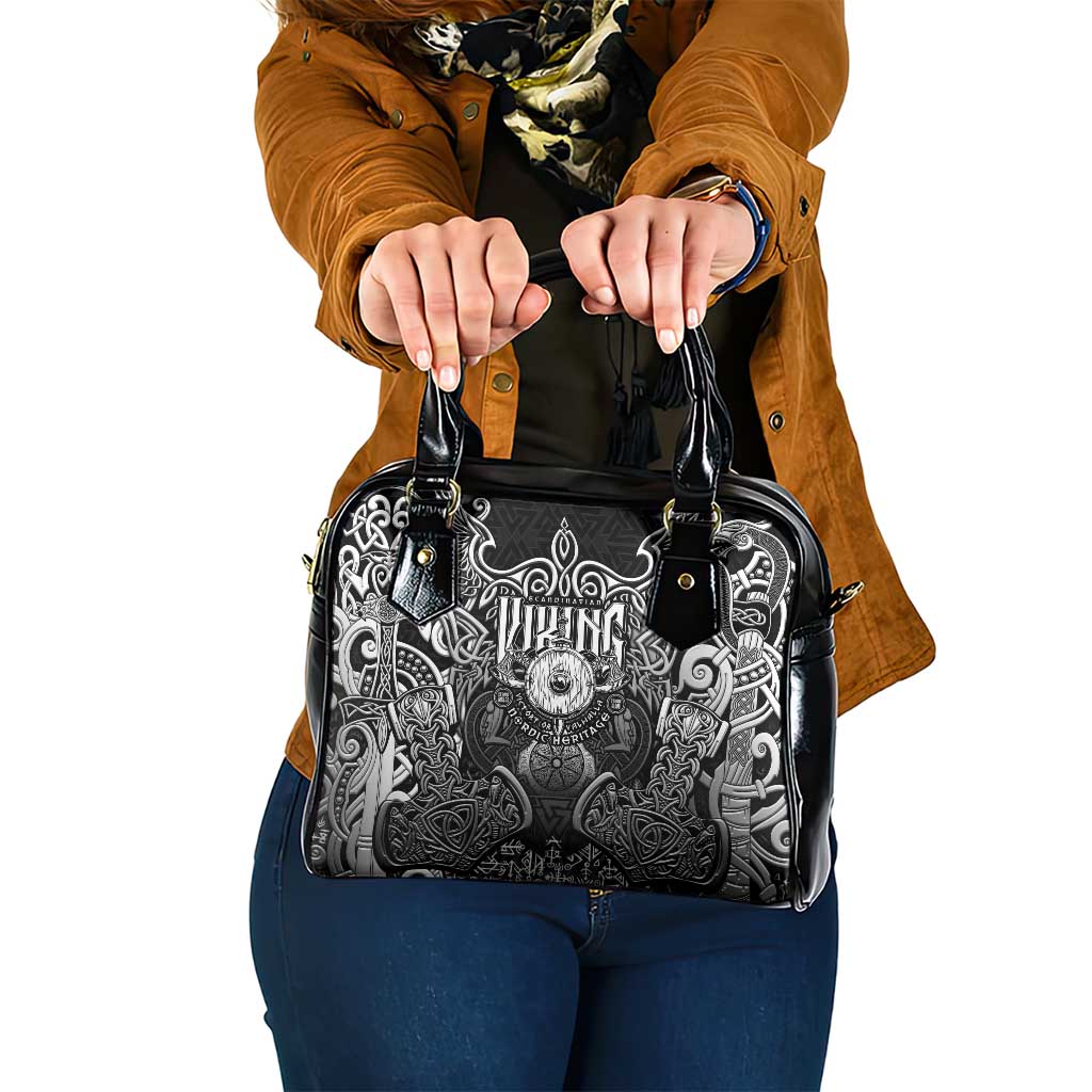 Scandinavian Viking Shoulder Handbag Norse Warrior Sigil - Helmet and Battle Axes DT02