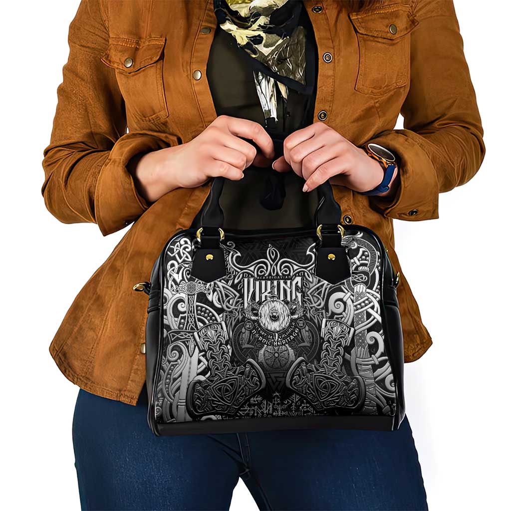 Scandinavian Viking Shoulder Handbag Norse Warrior Sigil - Helmet and Battle Axes DT02