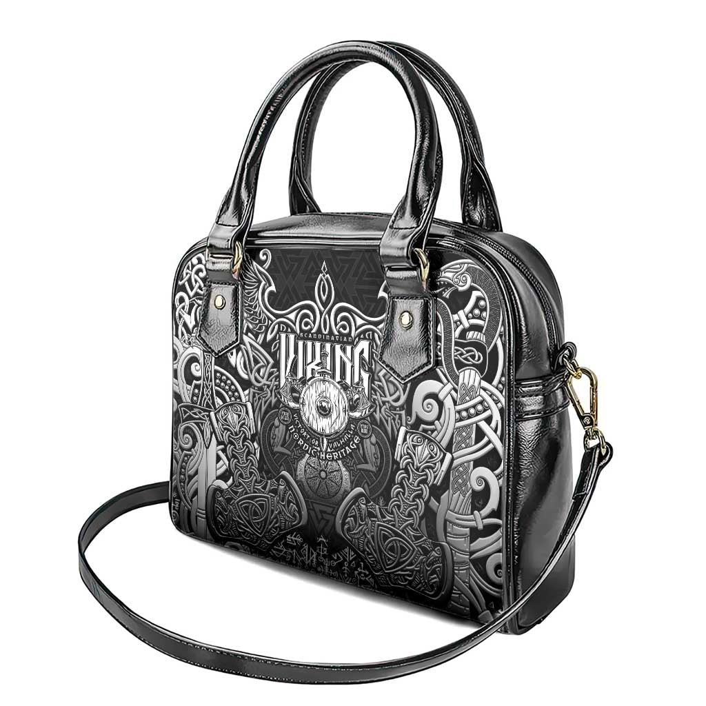 Scandinavian Viking Shoulder Handbag Norse Warrior Sigil - Helmet and Battle Axes DT02