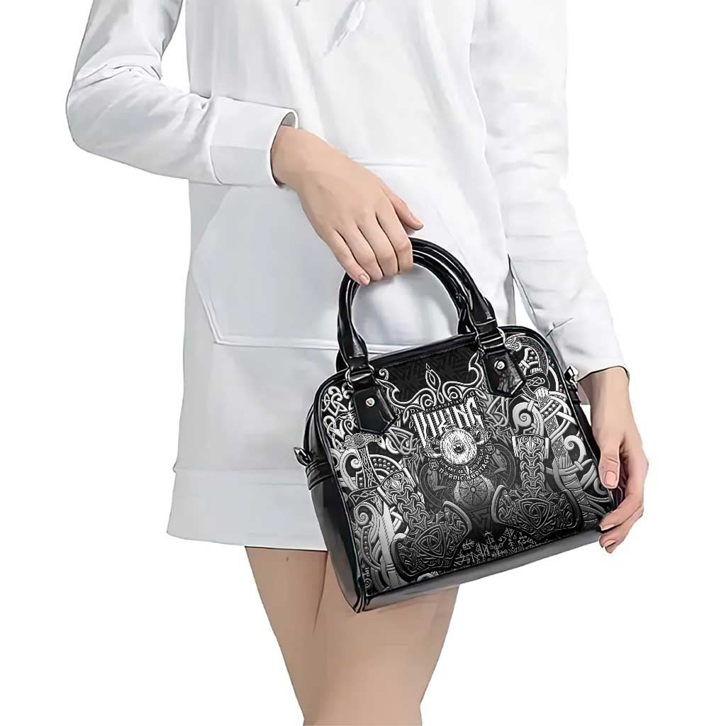 Scandinavian Viking Shoulder Handbag Norse Warrior Sigil - Helmet and Battle Axes DT02