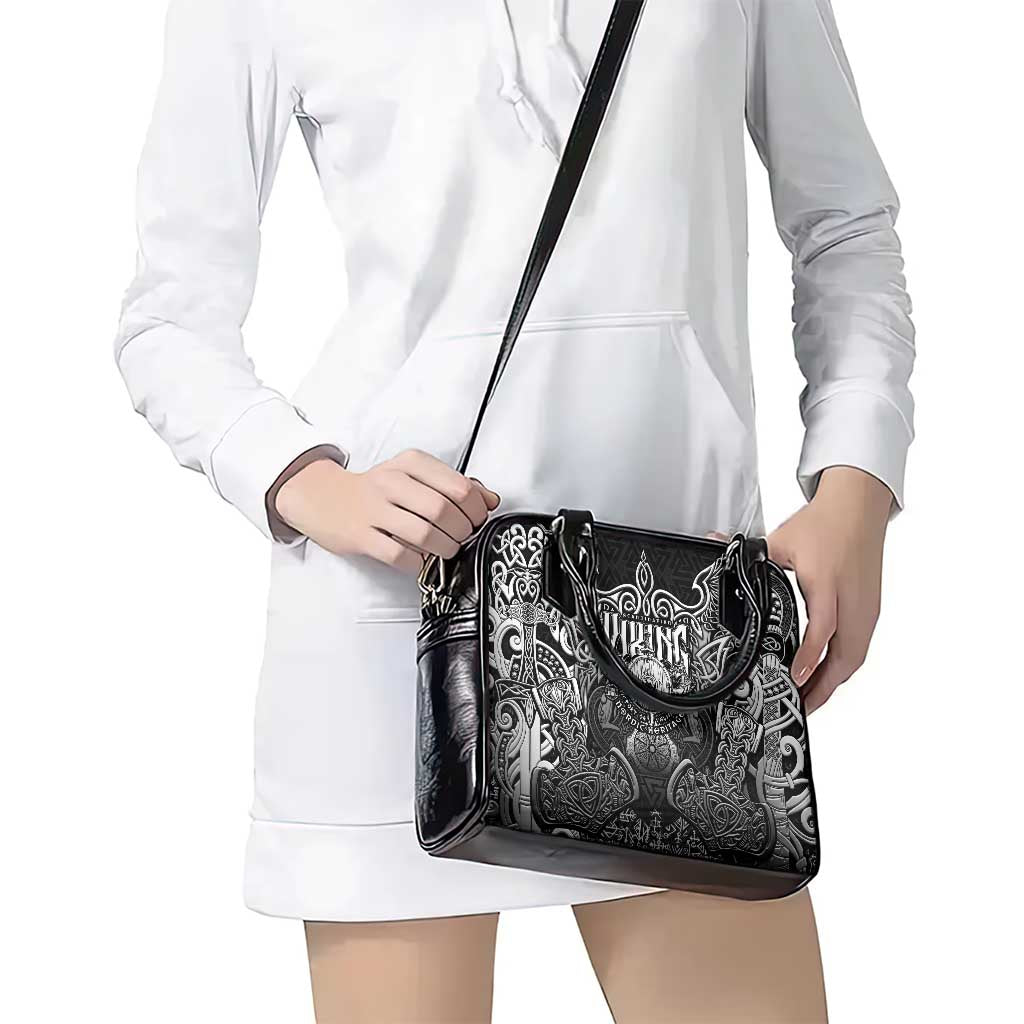 Scandinavian Viking Shoulder Handbag Norse Warrior Sigil - Helmet and Battle Axes DT02