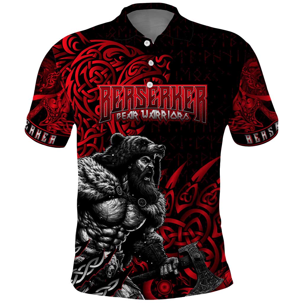 Berserker Bear Warrior Viking Polo Shirt Tribal Strength and Runic Blood DT02