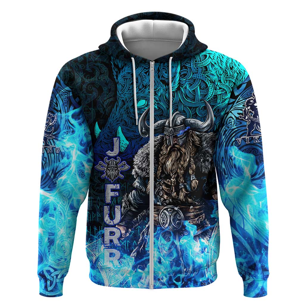 Jofurr Boar Warrior Viking Hoodie Frost Viking Runes Blue Flame DT02