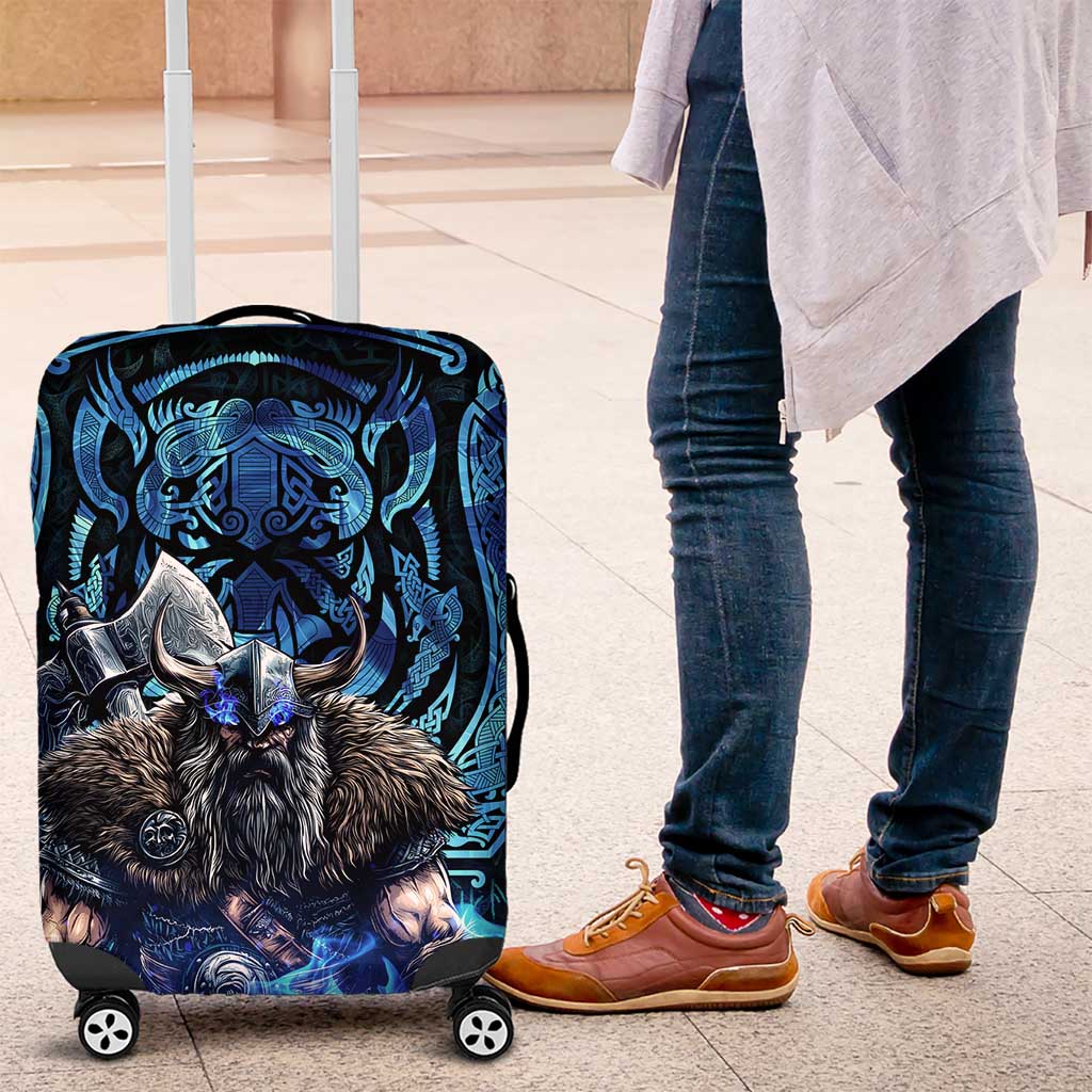 Jofurr Boar Warrior Viking Luggage Cover Frost Viking Runes Blue Flame DT02