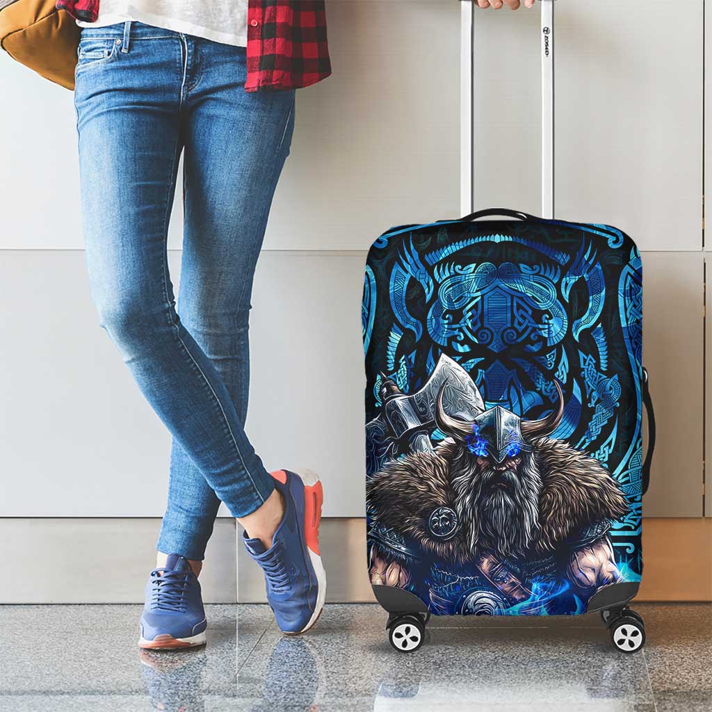 Jofurr Boar Warrior Viking Luggage Cover Frost Viking Runes Blue Flame DT02