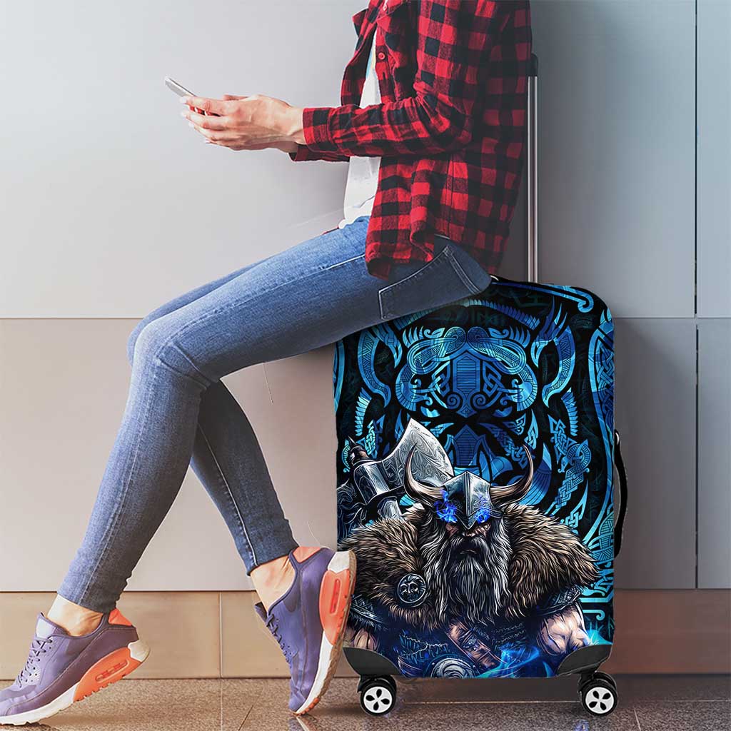 Jofurr Boar Warrior Viking Luggage Cover Frost Viking Runes Blue Flame DT02