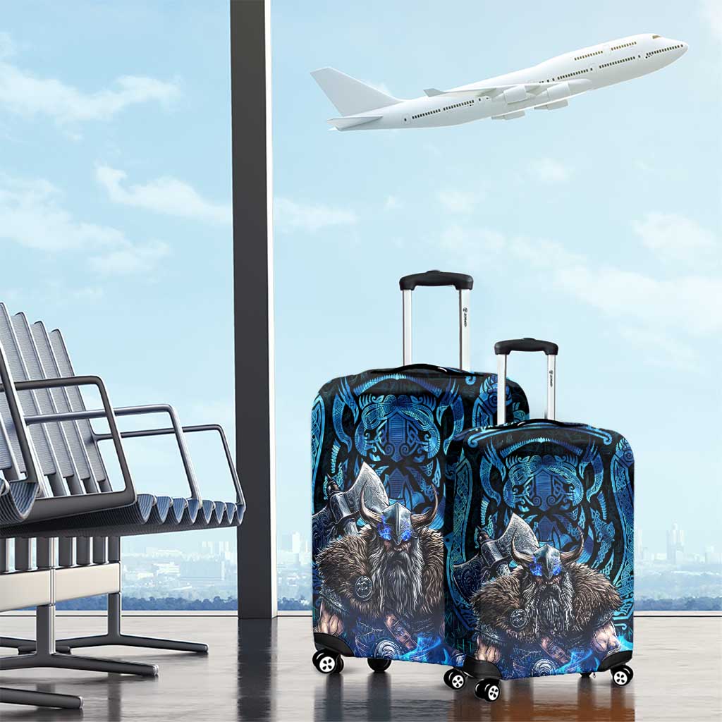 Jofurr Boar Warrior Viking Luggage Cover Frost Viking Runes Blue Flame DT02