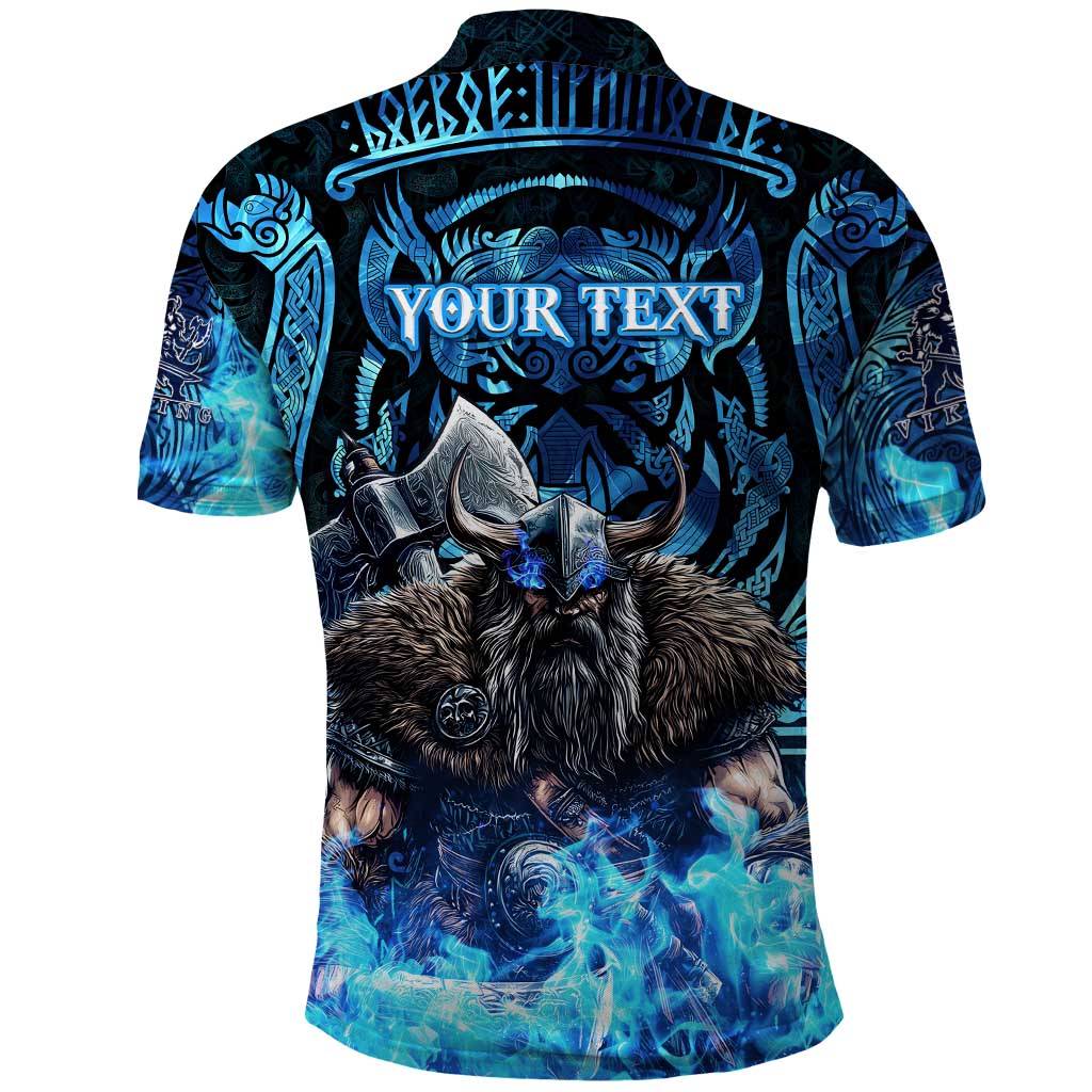 Jofurr Boar Warrior Viking Polo Shirt Frost Viking Runes Blue Flame DT02