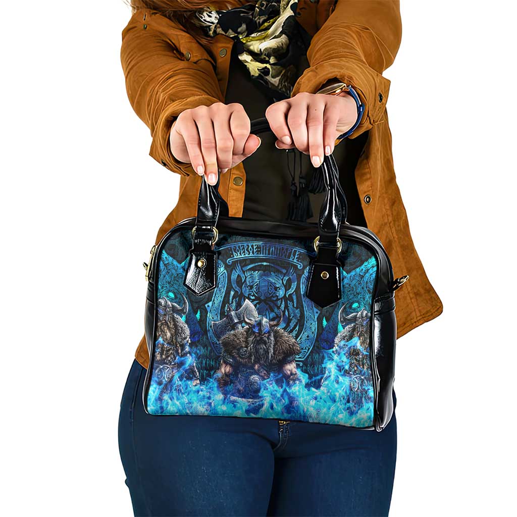 Jofurr Boar Warrior Viking Shoulder Handbag Frost Viking Runes Blue Flame DT02