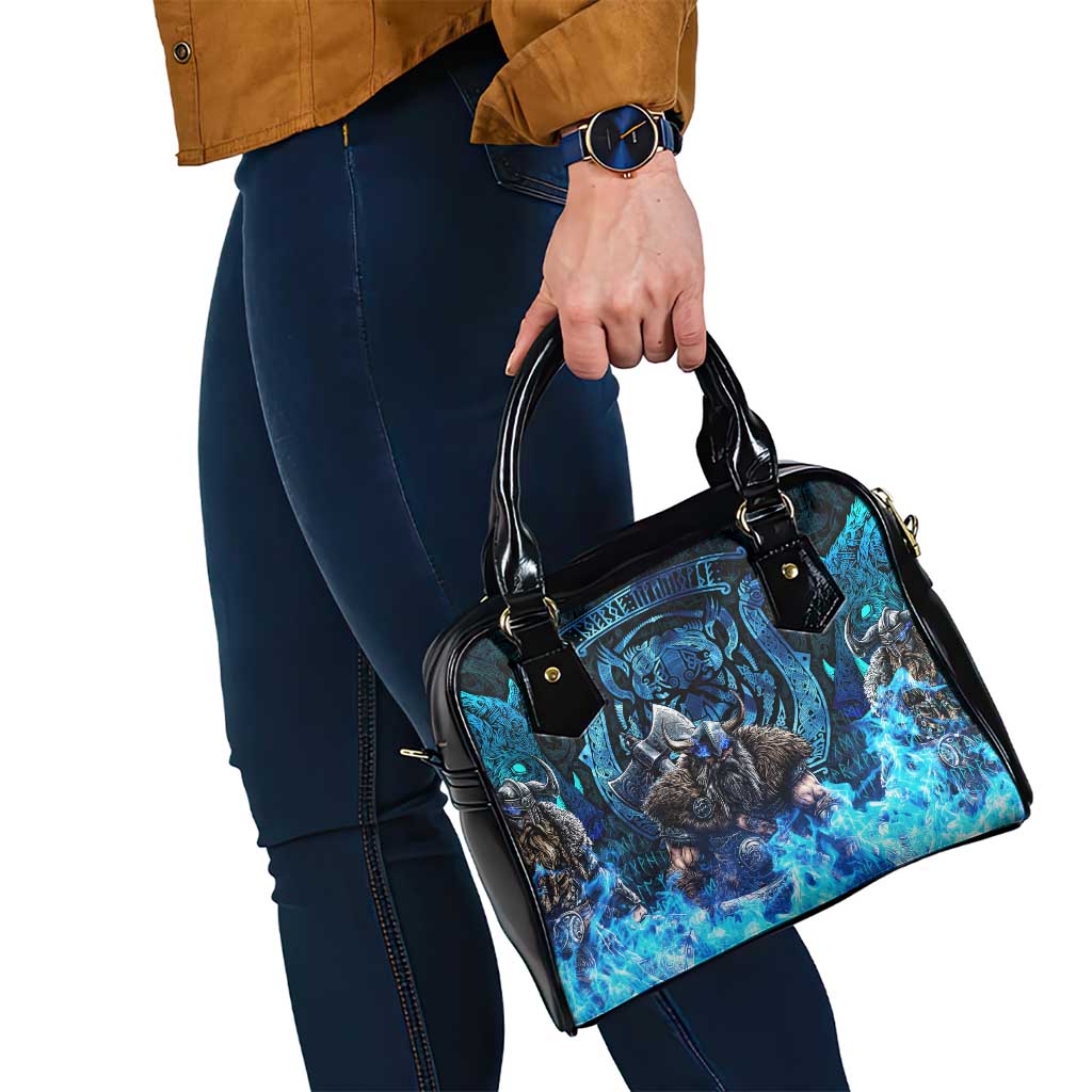 Jofurr Boar Warrior Viking Shoulder Handbag Frost Viking Runes Blue Flame DT02