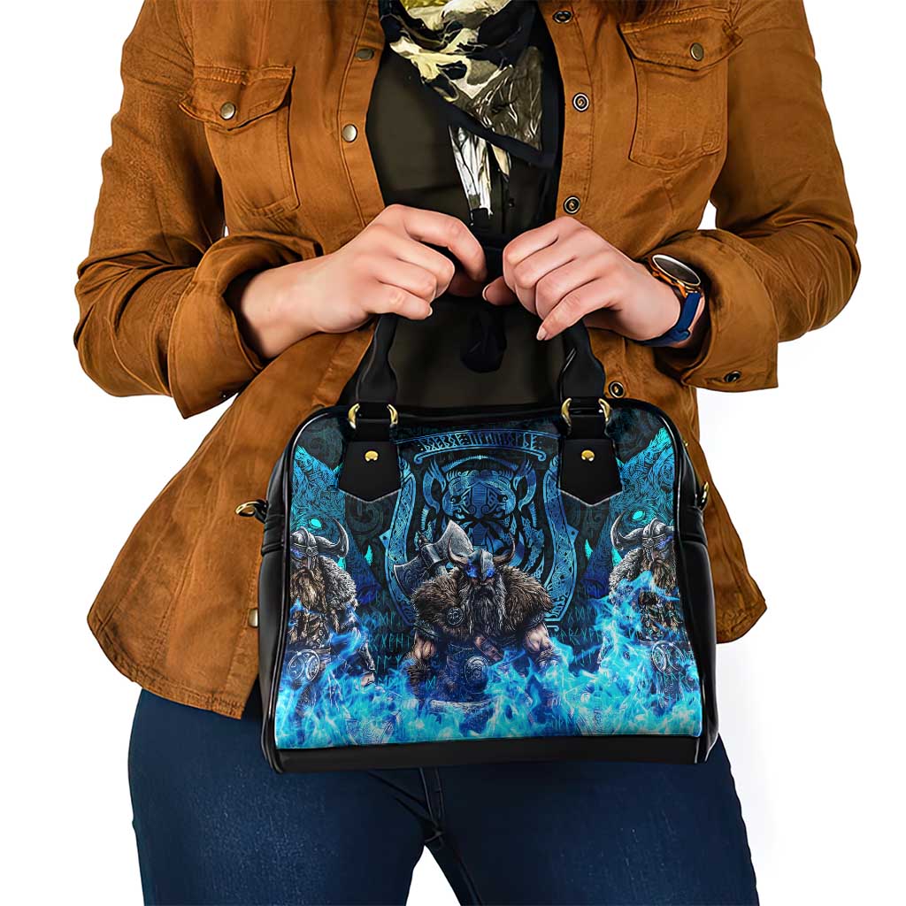 Jofurr Boar Warrior Viking Shoulder Handbag Frost Viking Runes Blue Flame DT02