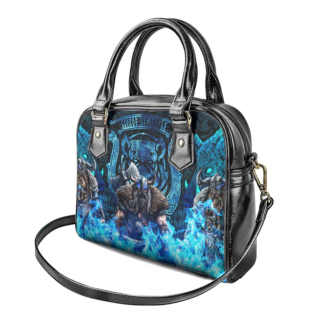 Jofurr Boar Warrior Viking Shoulder Handbag Frost Viking Runes Blue Flame DT02