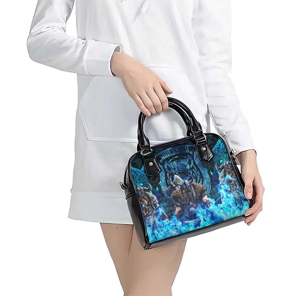 Jofurr Boar Warrior Viking Shoulder Handbag Frost Viking Runes Blue Flame DT02