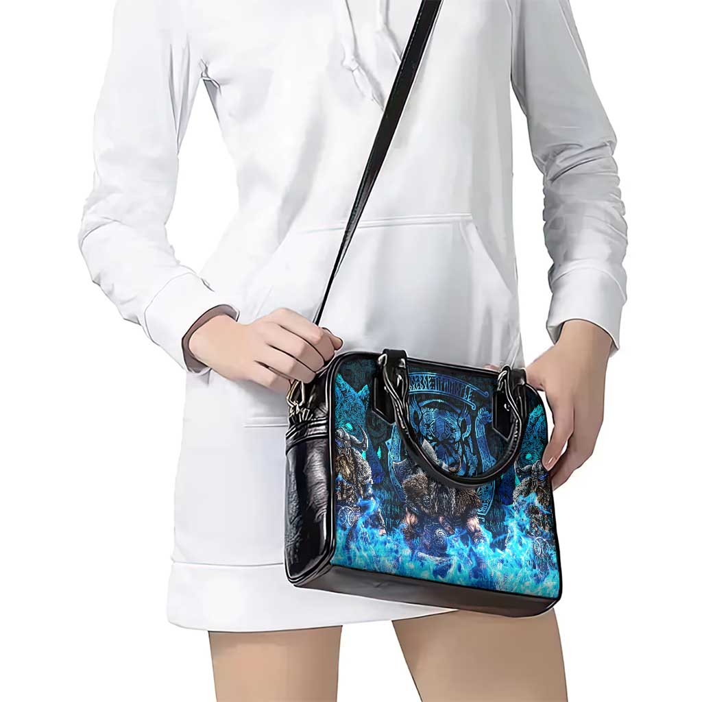 Jofurr Boar Warrior Viking Shoulder Handbag Frost Viking Runes Blue Flame DT02