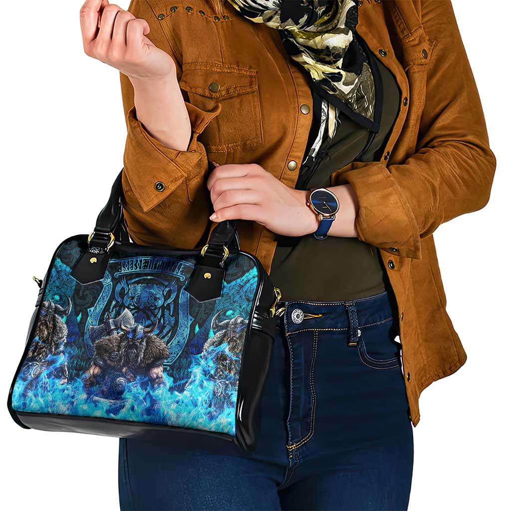 Jofurr Boar Warrior Viking Shoulder Handbag Frost Viking Runes Blue Flame DT02