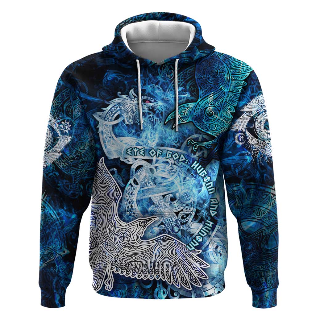 Eye of God Huginn and Muninn Viking Hoodie Odin Ravens in Frostflame and Runeflight Style DT02