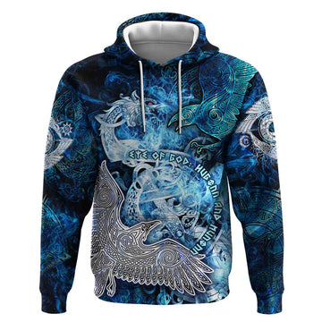 Eye of God Huginn and Muninn Viking Hoodie Odin Ravens in Frostflame and Runeflight Style DT02