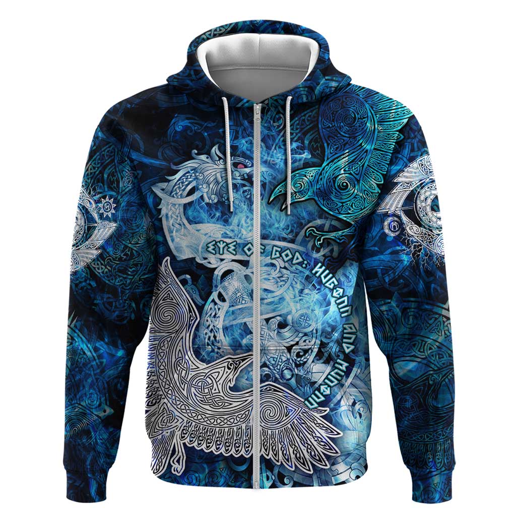 Eye of God Huginn and Muninn Viking Hoodie Odin Ravens in Frostflame and Runeflight Style DT02