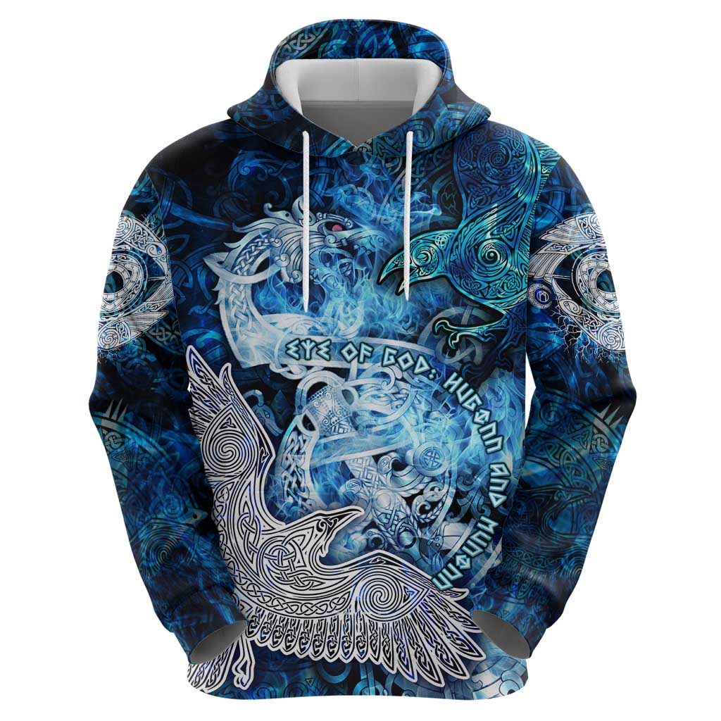 Eye of God Huginn and Muninn Viking Hoodie Odin Ravens in Frostflame and Runeflight Style DT02