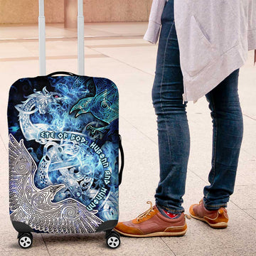 Eye of God Huginn and Muninn Viking Luggage Cover Odin Ravens in Frostflame and Runeflight Style DT02