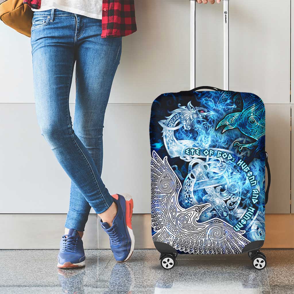 Eye of God Huginn and Muninn Viking Luggage Cover Odin Ravens in Frostflame and Runeflight Style DT02