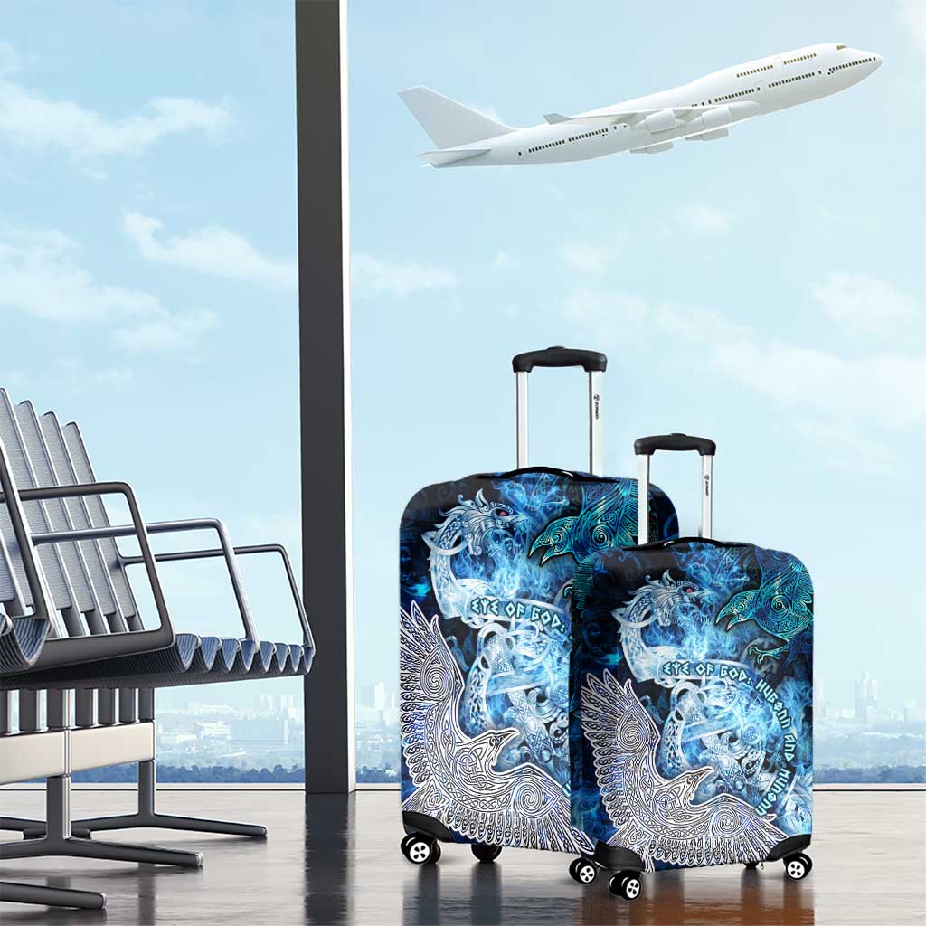 Eye of God Huginn and Muninn Viking Luggage Cover Odin Ravens in Frostflame and Runeflight Style DT02