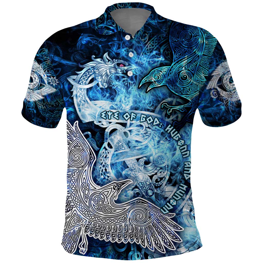 Eye of God Huginn and Muninn Viking Polo Shirt Odin Ravens in Frostflame and Runeflight Style DT02