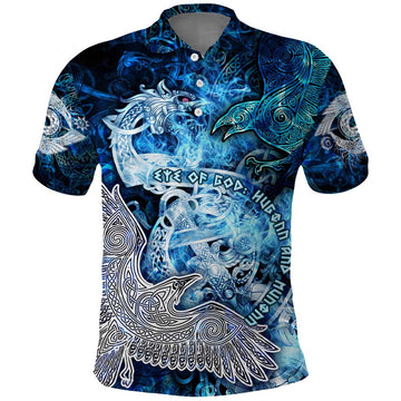 Eye of God Huginn and Muninn Viking Polo Shirt Odin Ravens in Frostflame and Runeflight Style DT02
