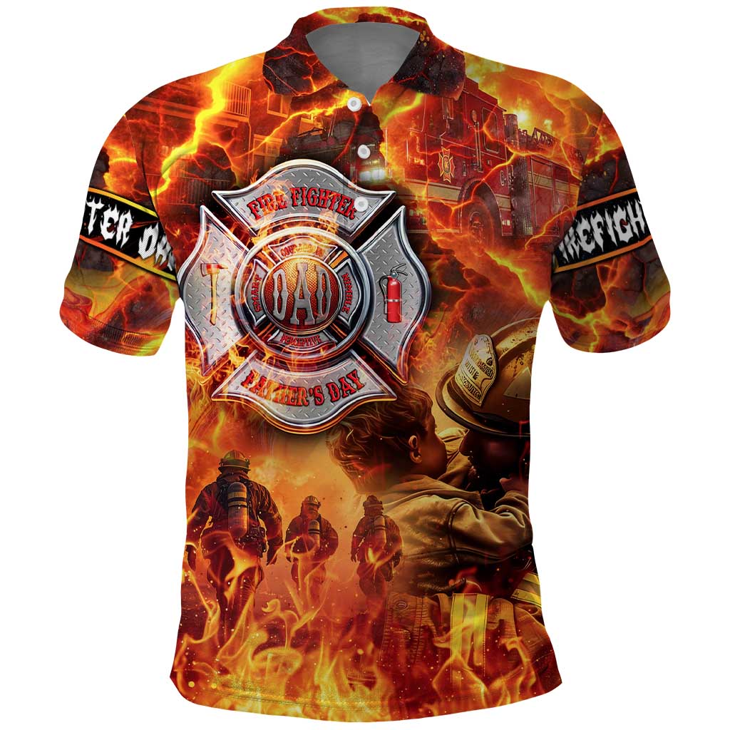 Firefighter Fathers Day Polo Shirt Dad By Name - Firefighter By Heart DT02