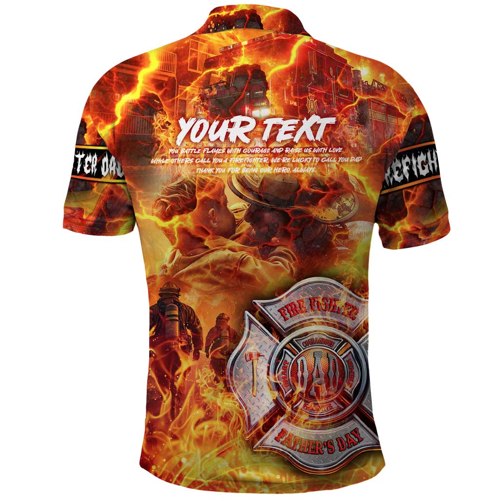 Firefighter Fathers Day Polo Shirt Dad By Name - Firefighter By Heart DT02