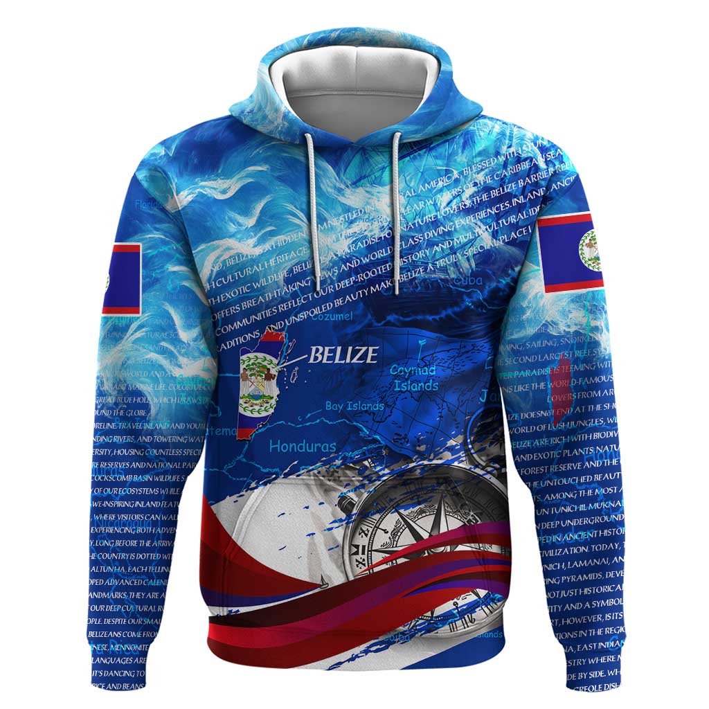 Belize One Flag One Heart Hoodie Caribbean Heartbeat - Where Compass Meets Culture DT02