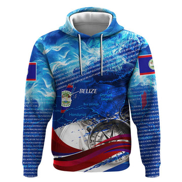 Belize One Flag One Heart Hoodie Caribbean Heartbeat - Where Compass Meets Culture DT02