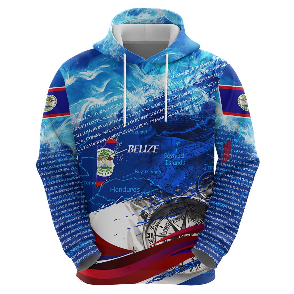 Belize One Flag One Heart Hoodie Caribbean Heartbeat - Where Compass Meets Culture DT02