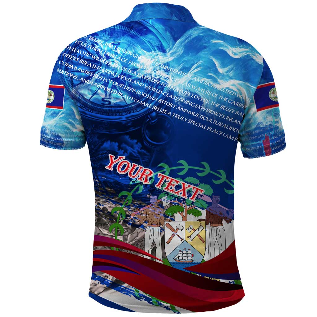 Belize One Flag One Heart Polo Shirt Caribbean Heartbeat - Where Compass Meets Culture DT02