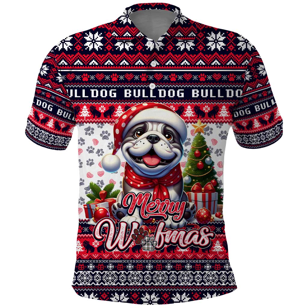 Bulldog Merry Woofmas Polo Shirt Christmas Dog Art Style DT02
