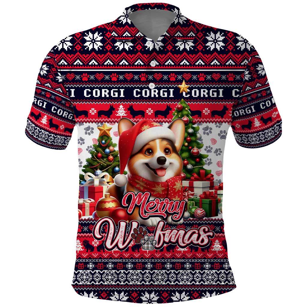 Corgi Merry Woofmas Polo Shirt Christmas Dog Art Style DT02
