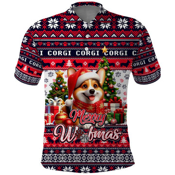 Corgi Merry Woofmas Polo Shirt Christmas Dog Art Style DT02