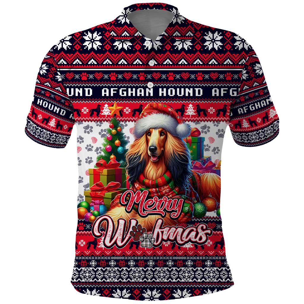 Afghan Hound Merry Woofmas Polo Shirt Christmas Dog Art Style DT02
