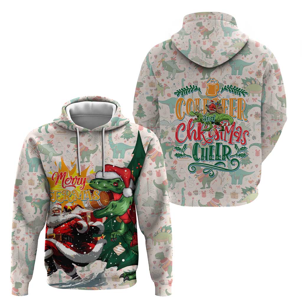 Cheer Santa Claus T-Rex Hoodie Merry Beermas Christmas DT02