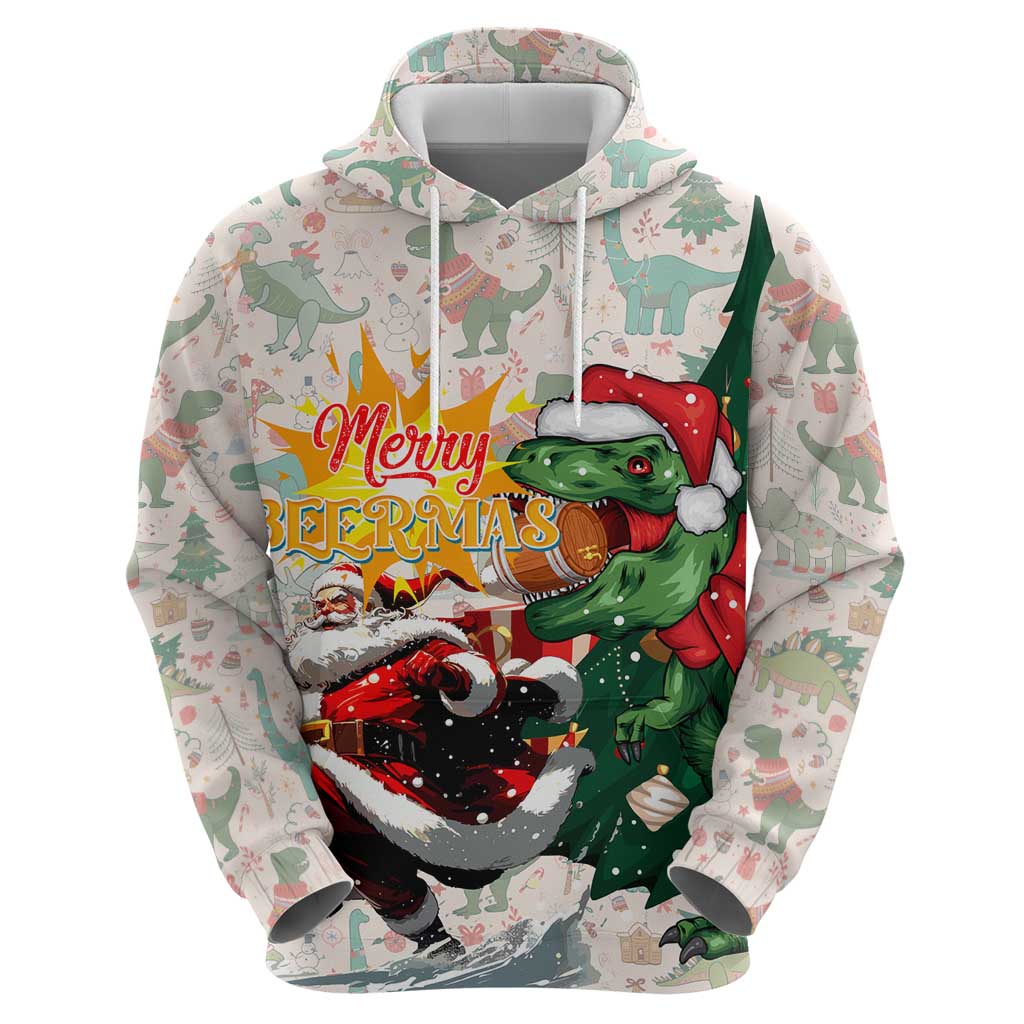 Cheer Santa Claus T-Rex Hoodie Merry Beermas Christmas DT02