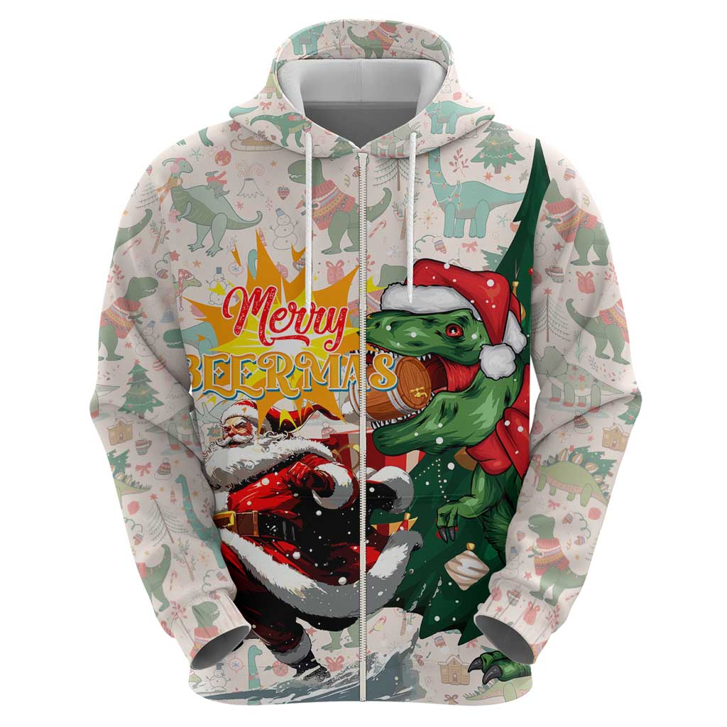 Cheer Santa Claus T-Rex Hoodie Merry Beermas Christmas DT02