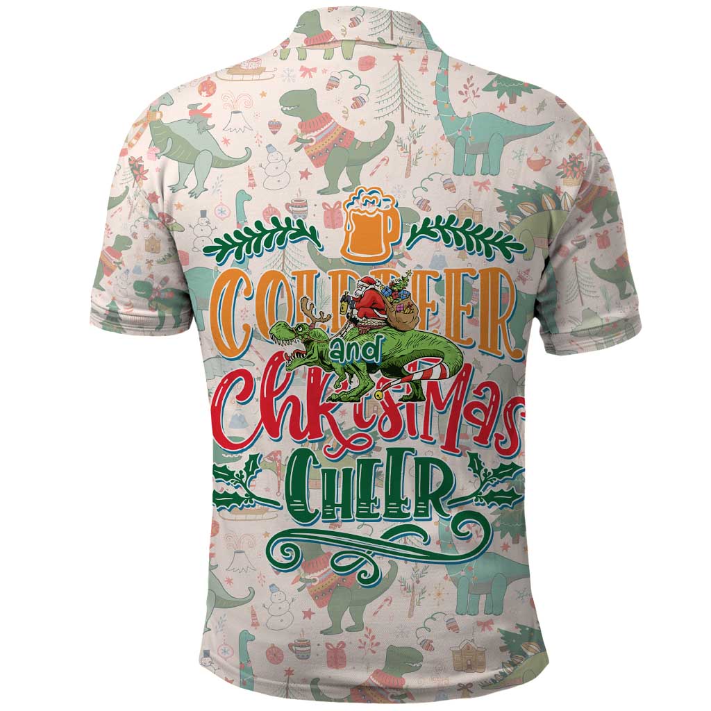 Cheer Santa Claus T-Rex Polo Shirt Merry Beermas Christmas DT02