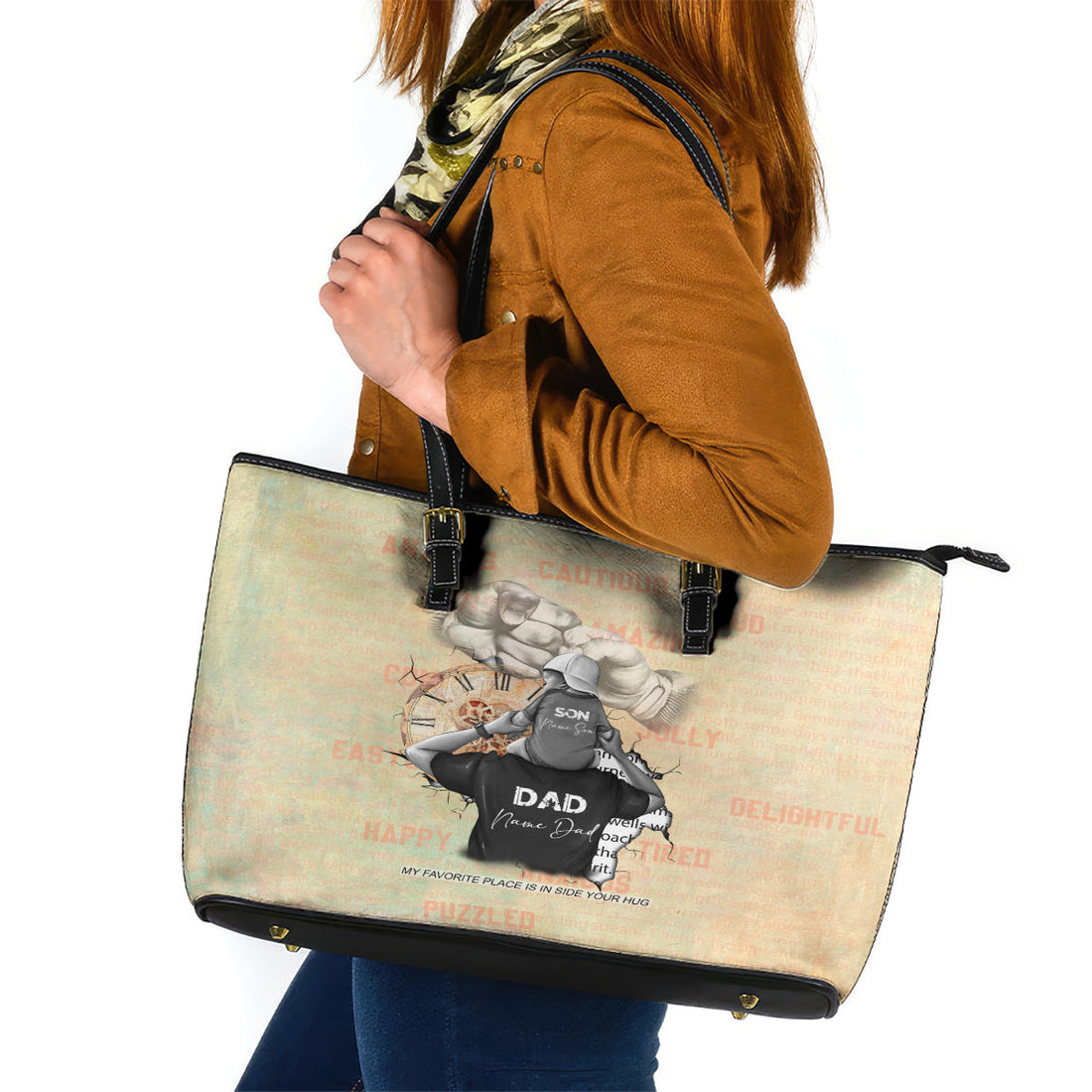 Personalized Father And Son Leather Tote Bag Gift for Dad DT02