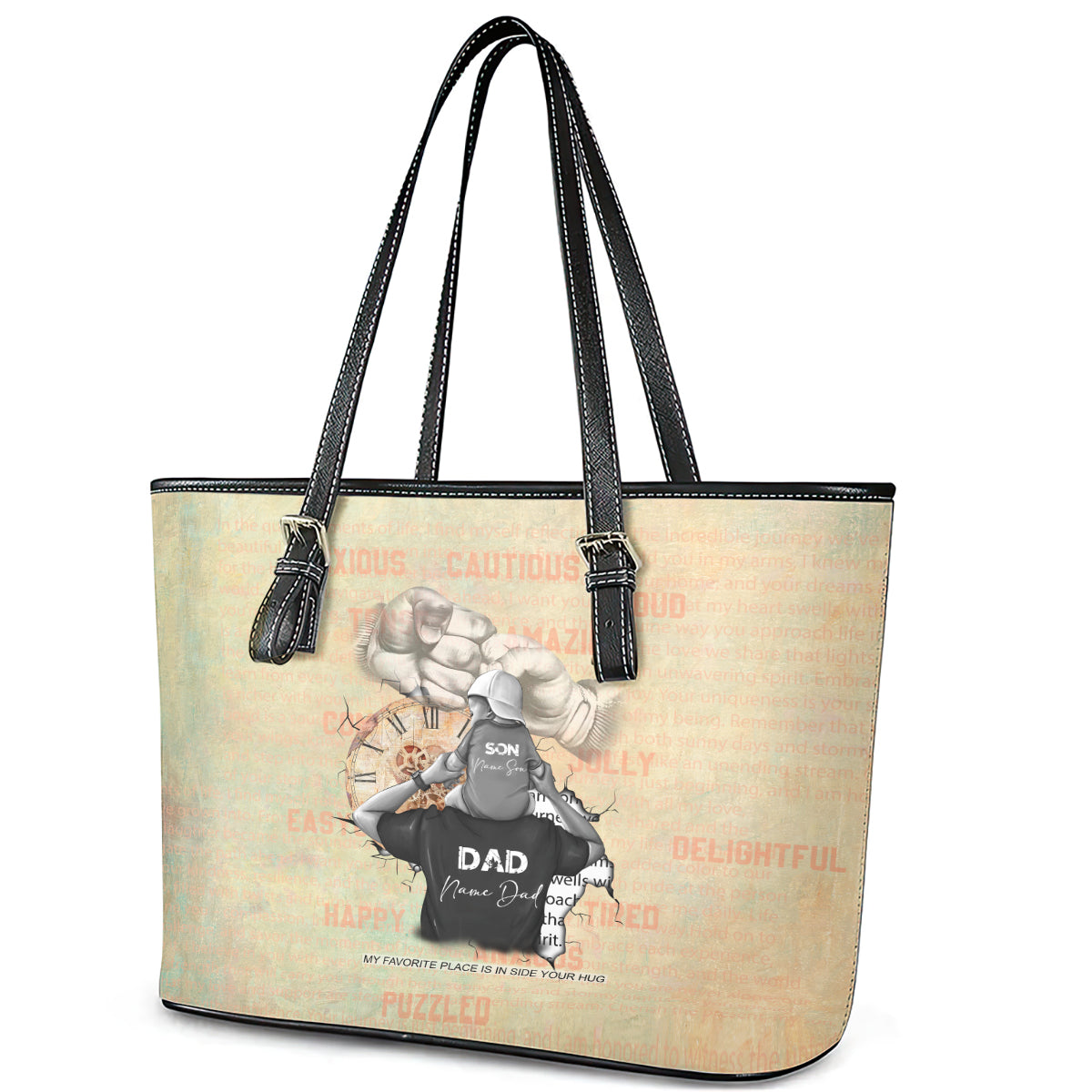 Personalized Father And Son Leather Tote Bag Gift for Dad DT02