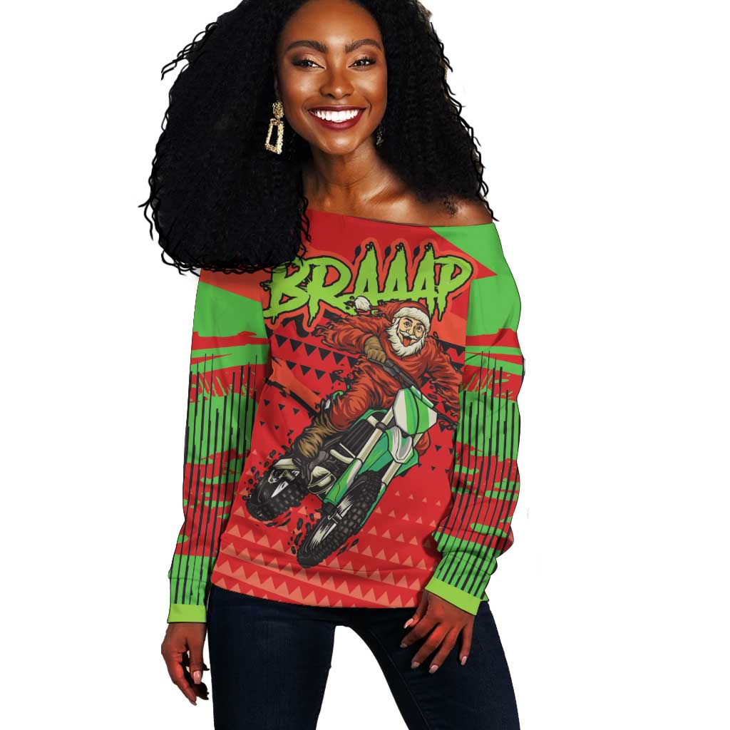 Afro Santa Braaap Off Shoulder Sweater Motorcross Christmas DT03