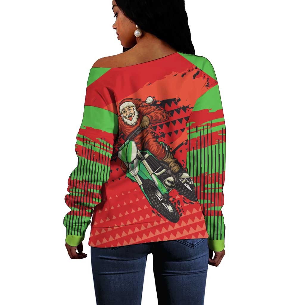 Afro Santa Braaap Off Shoulder Sweater Motorcross Christmas DT03